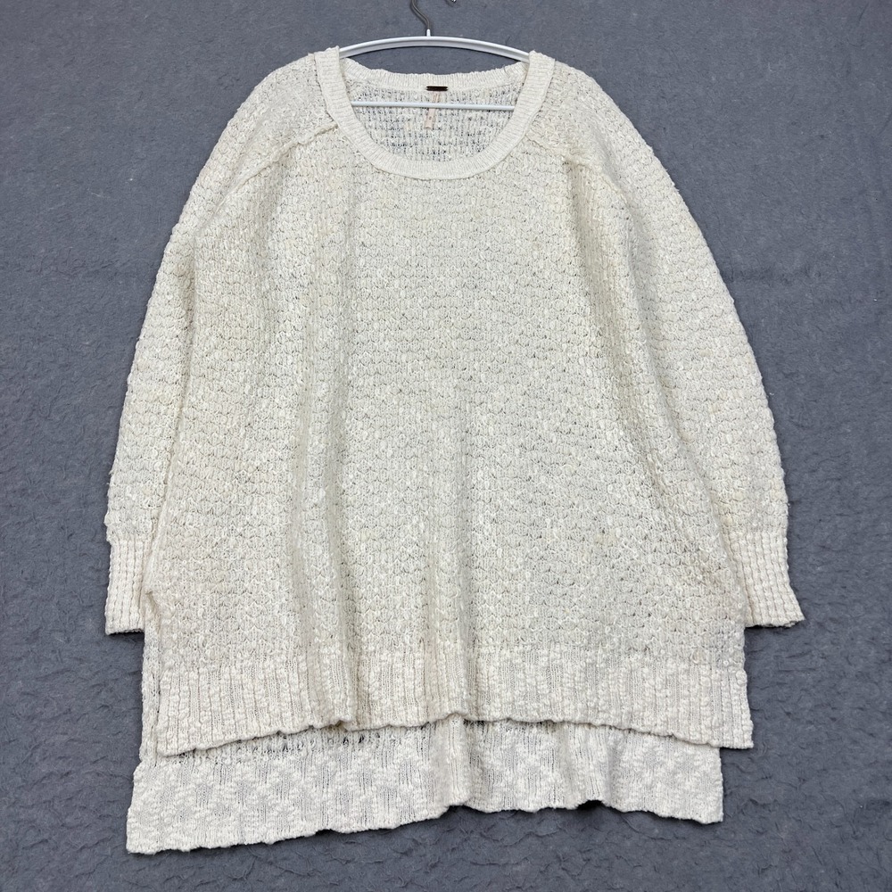Free People Sweater Women's‎ Medium Ivory Oversized Wool Open Knit Boho Pullover